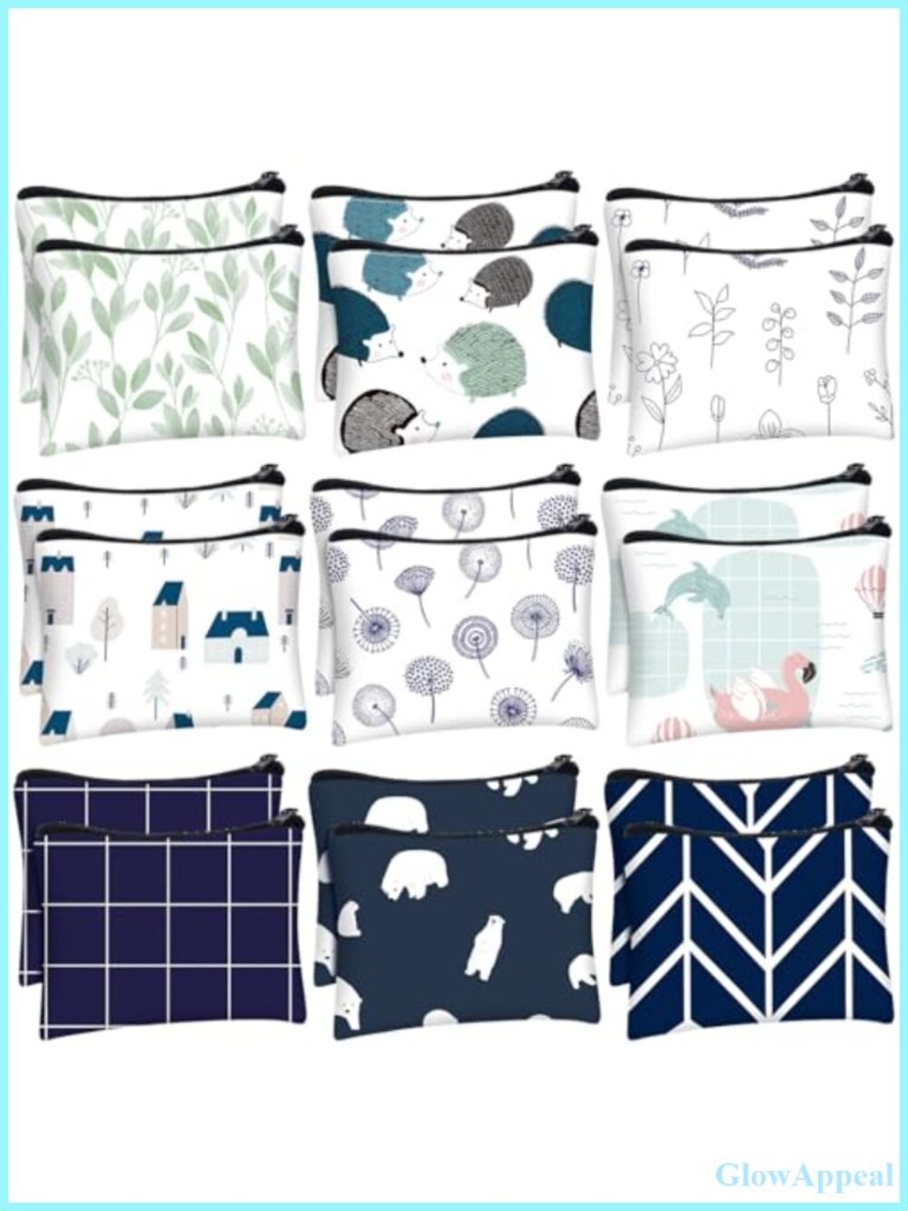 Canvas Coin Purse Set with Zipper Small Change Pouch 18 Pieces